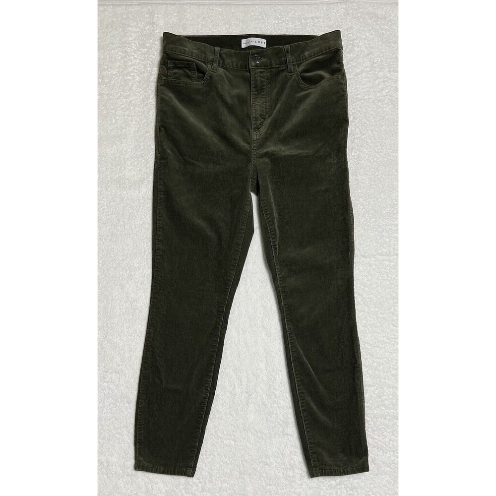 LOFT High Waist Skinny Corduroy Pants Women's 10 Green Stretch Cotton